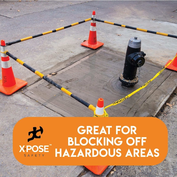 Xpose Safety Retractable Barrier for Traffic Cones Black/Yellow 53in to 84in - CBY53/84-1-X