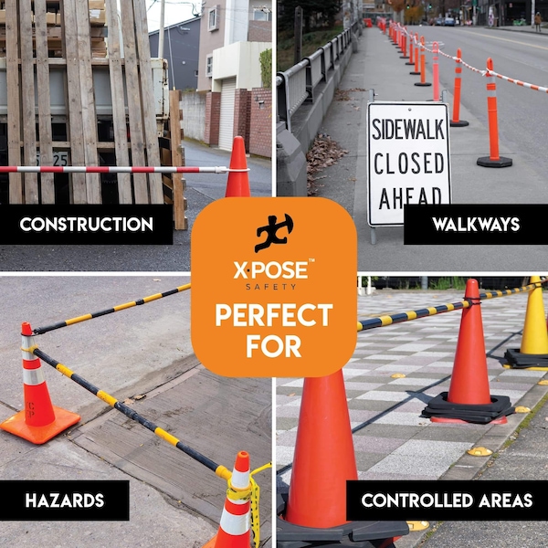 Xpose Safety Retractable Barrier for Traffic Cones Black/Yellow 53in to 84in - CBY53/84-1-X