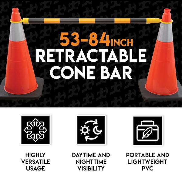 Xpose Safety Retractable Barrier for Traffic Cones Black/Yellow 53in to 84in - CBY53/84-1-X