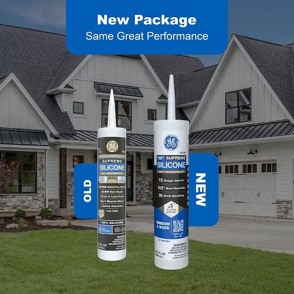 Ge Supreme Silicone 2814816 Window & Door Sealant, Clear, 24 hr Curing, 10.1 fl-oz Cartridge - 2970967
