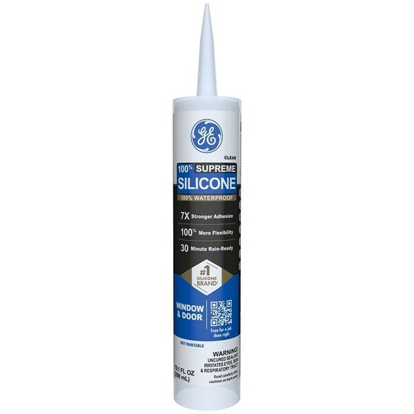 Ge Supreme Silicone 2814816 Window & Door Sealant, Clear, 24 hr Curing, 10.1 fl-oz Cartridge - 2970967
