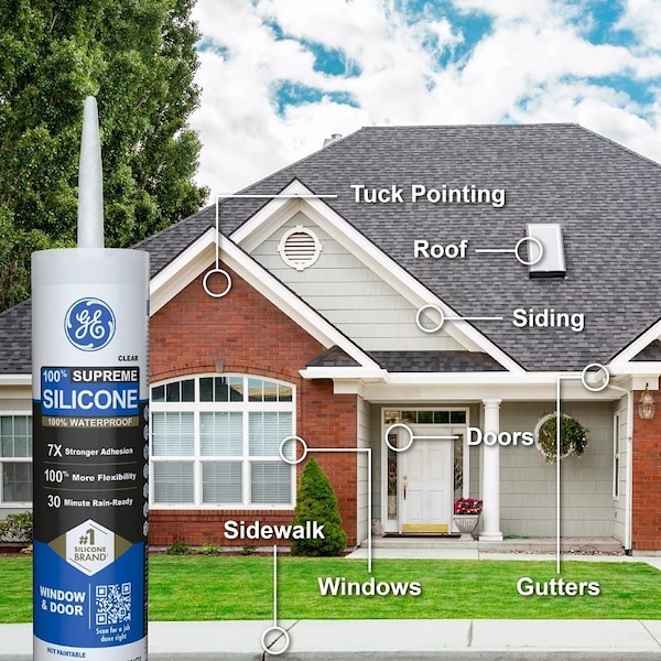 Ge Supreme Silicone 2814816 Window & Door Sealant, Clear, 24 hr Curing, 10.1 fl-oz Cartridge - 2970967