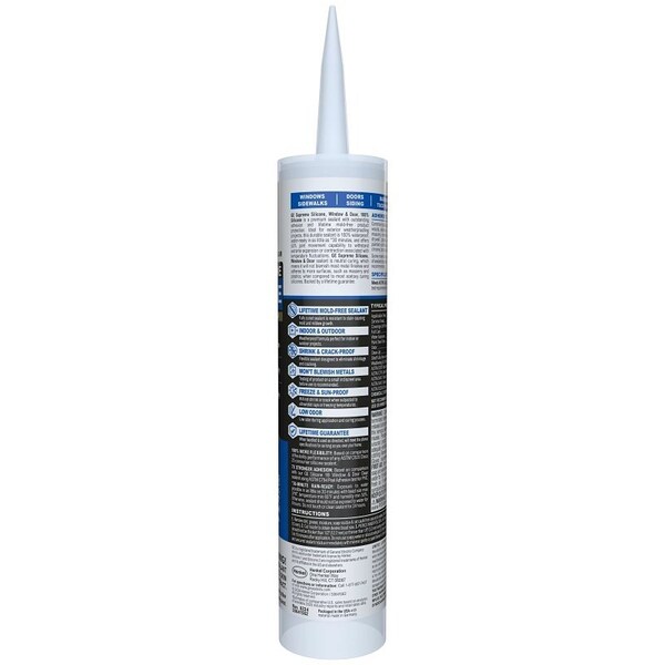 Ge Supreme Silicone 2814816 Window & Door Sealant, Clear, 24 hr Curing, 10.1 fl-oz Cartridge - 2970967