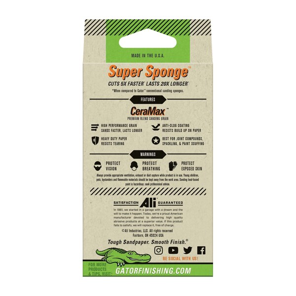 Gator Finishing Drywall CeraMax Sandpaper Super Sponge, 120 Fine Grit - 7443