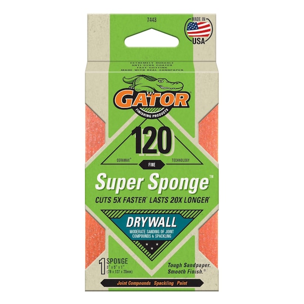 Gator Finishing Drywall CeraMax Sandpaper Super Sponge, 120 Fine Grit - 7443
