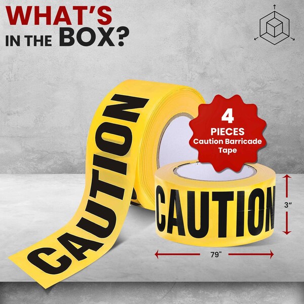 Pyle Caution Tape Set, Caution, Yellow, 3 in Wide x 656 ft Length, Polyethylene, 0.0012 inches per roll - PCNTX4