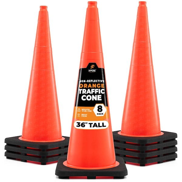 Xpose Safety Traffic Safety Cone, PVC, 36 in Height, 15 in Length, Orange - OTC36-8-X