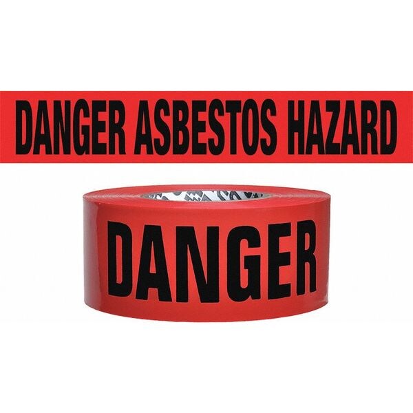 Zoro Select Barricade Tape, Danger Asbestos Removal, Red, 3 in Wide x 500 ft Length, Polypropylene, 4 mil - B354R341-200