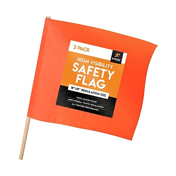 Xpose Safety Orange Safety Flags - 18 in  x 18 in  Orange Warning Flag, 2PK - WF-18-2-X-S