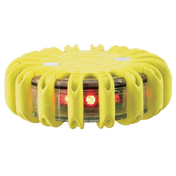 Powerflare LED Road Flare, Red LED, Yellow Shell, Polymer, 4 in Length, (1) Battery - PF210-R-Y