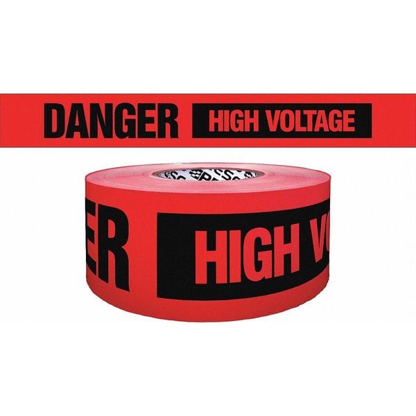 Zoro Select Barricade Tape, Danger High Voltage, Red, 3 in Wide x 500 ft Length, Polypropylene, 4 mil - B354R1819-200