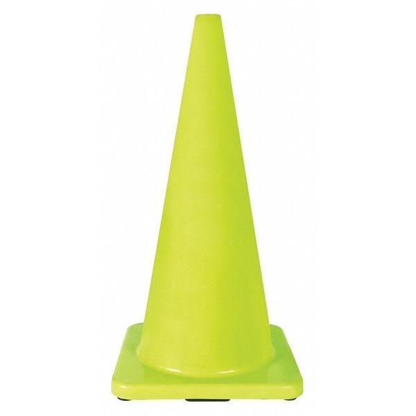 Zoro Select Traffic Cone, PVC, Non-Reflective, 28 in Height, 7 lb, Lime - 6FHA4