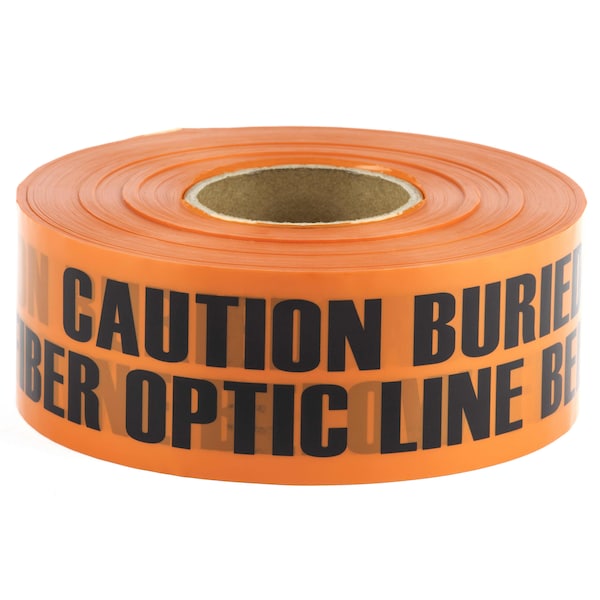 Dottie Underground Warning Tape, Caution Buried Fiber Optic Line Below, Orange, Polyethylene - UT44D
