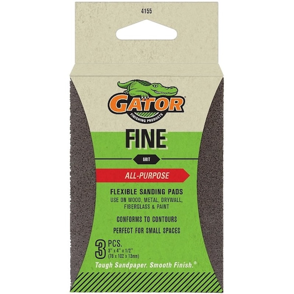 Gator Sanding Pad, 4 in L, 3 in W, 150 Grit, Fine, Aluminum Oxide Abrasive - 4155