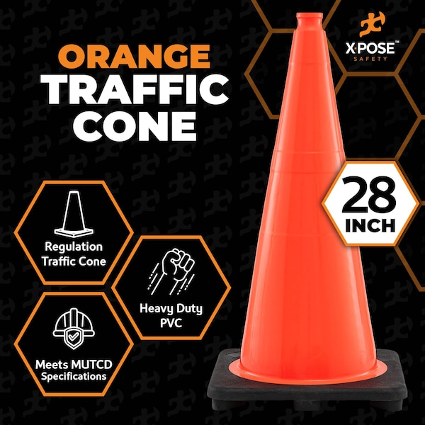 Xpose Safety Traffic Cone, PVC, 28" Height, Orange - OTC28-24-X
