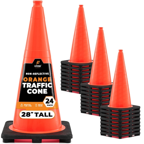 Xpose Safety Traffic Cone, PVC, 28" Height, Orange - OTC28-24-X
