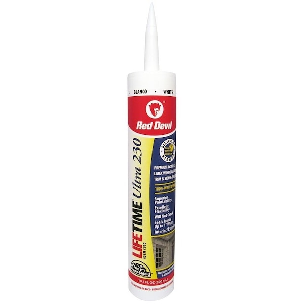 Red Devil Lifetime 0 Acrylic Sealant, White, 40 to 90 deg F, 101 floz Cartridge - 770