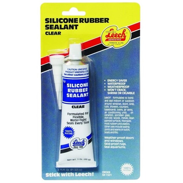 Leech Adhesives RTV Silicone Rubber Sealant, Clear, 24 hr Curing, 3 fl-oz Tube - SR-1501
