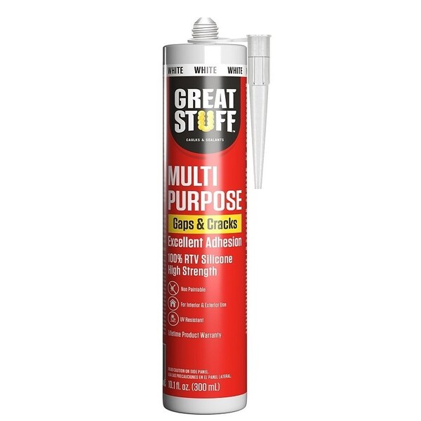 Great Stuff MultiPurpose Caulk, White, 24 hr Curing, 41 to 104 deg F, 101 floz Cartridge - 99ALLP3001