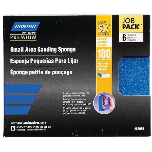 Norton Co ProSand Sanding Sponge, 412 in L, 21116 in W, 180 Grit, Fine, Aluminum Oxide Abrasive - 82085