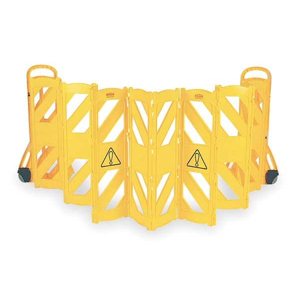 Zoro Select Portable Barricade, Polypropylene, 40" Height, 13 ft Length, 34 lb, Yellow - FG9S1100YEL