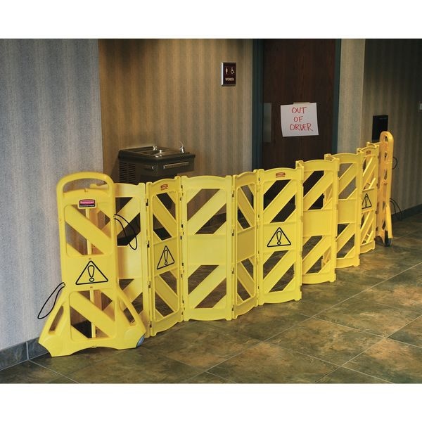 Zoro Select Portable Barricade, Polypropylene, 40" Height, 13 ft Length, 34 lb, Yellow - FG9S1100YEL