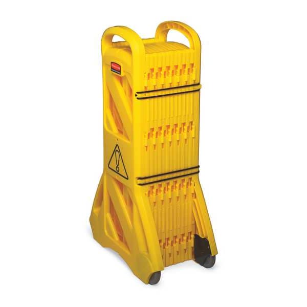 Zoro Select Portable Barricade, Polypropylene, 40" Height, 13 ft Length, 34 lb, Yellow - FG9S1100YEL