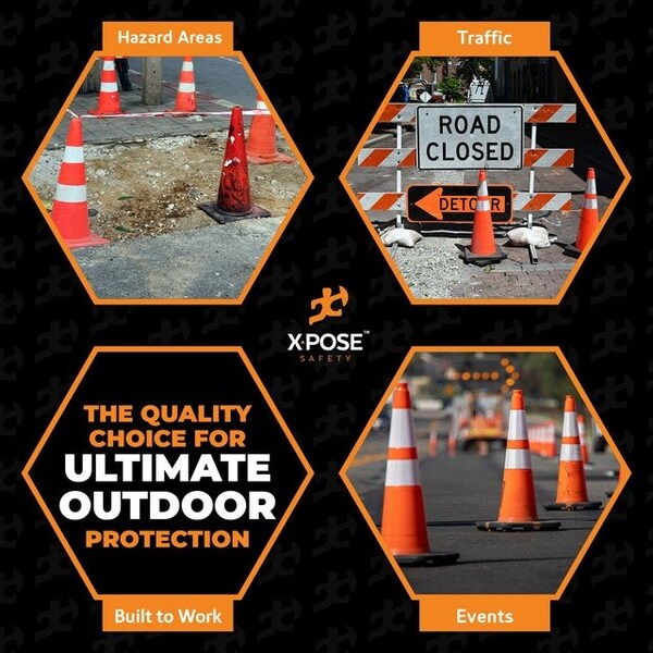 Xpose Safety 36 In Orange Slim Line Traffic Cones Heavy Duty 12lb with 6 & 4 Collars, 1-PK - OTC36SL-64-12L-1-X