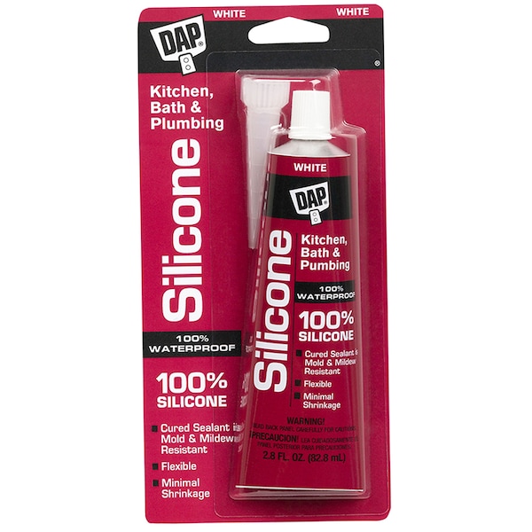 Dap Kitchen & Bath Sealant, 2.8 oz, Tube, White, Silicone Base - 680