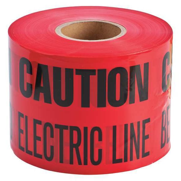 Zoro Select Underground Marking Tape, Caution Buried Electric Line Below, Red, 6 in Wide x 1,000 ft Length - 91296