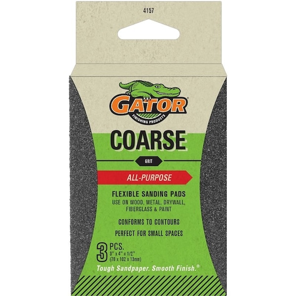 Gator Sanding Pad, 4 in L, 3 in W, 60 Grit, Coarse, Aluminum Oxide Abrasive - 4157