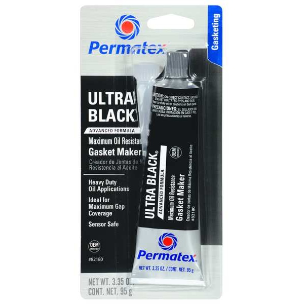 Permatex RTV Silicone Gasket Maker, Ultra Black Max Oil RTV, 3.35 oz, Tube, Black - 82180