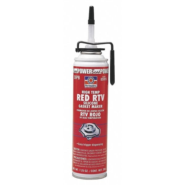 Permatex High Temp. RTV Gasket Maker, 7.5 oz, Red, Temp Range -65 to 650 Degrees F - 85915