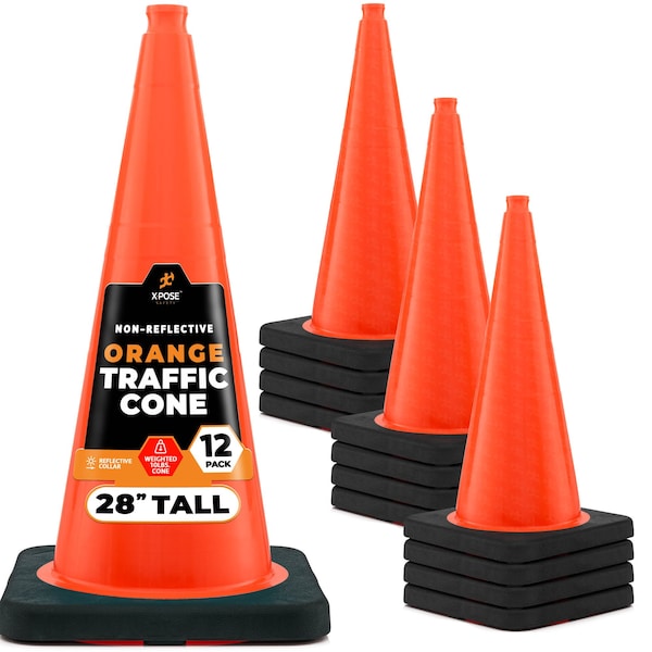Xpose Safety Traffic Safety Cone, PVC, 28 in Height, 14 in Length, Orange - OTC28-10L-12-X