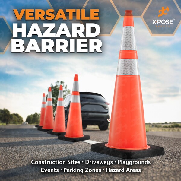 Xpose Safety Traffic Safety Cone, PVC, 36 in Height, 15 in Length, Orange - OTC36-64-12L-FP243-X