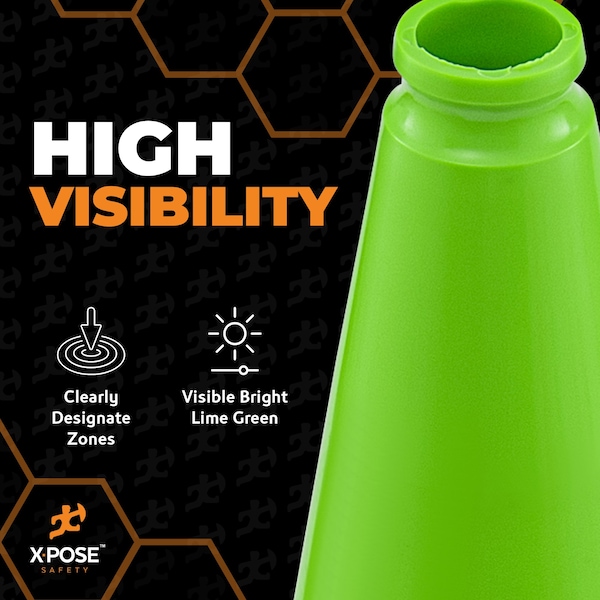 Xpose Safety Traffic Safety Cone, PVC, 18 in Height, 11 in Length, Lime Green - LTC18-12-X-S