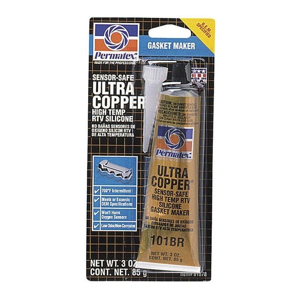 Permatex Maximum Temp. Resistance RTV Gasket Maker, 3 oz, Copper, Temp Range -65 to 700 Degrees F - 81878