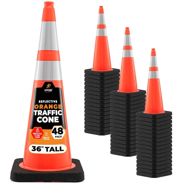 Xpose Safety Traffic Safety Cone, PVC, 36 in Height, 15 in Length, Orange - OTC36-64-12L-48-X