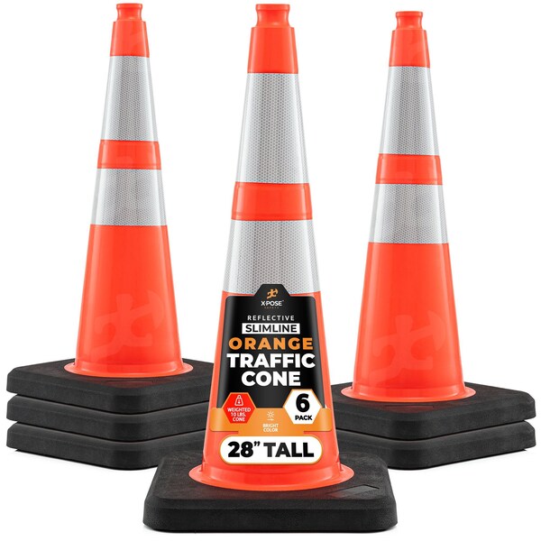 Xpose Safety Traffic Safety Cone, PVC, 28 in Height, 14 in Length, Orange - OTC28SL-64-10L-6-X-S