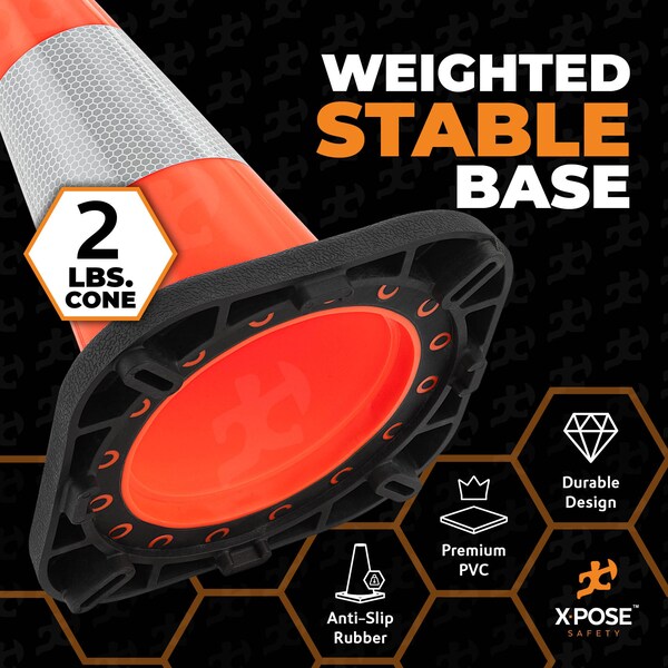 Xpose Safety Traffic Safety Cone, PVC, 12 in Height, 9 in Length, Orange - OTC12-4-HP440-X