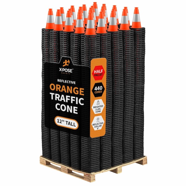 Xpose Safety Traffic Safety Cone, PVC, 12 in Height, 9 in Length, Orange - OTC12-4-HP440-X