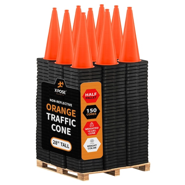 Xpose Safety Traffic Safety Cone, PVC, 28 in Height, 14 in Length, Orange - OTC28-10L-HP150-X