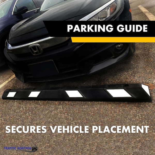 Traffic Kontrol Parking Wheel Stop, 6ft Long, Black With White stripes, Recycled Rubber - TK-PS-6-BKWH