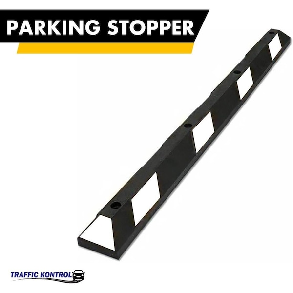 Traffic Kontrol Parking Wheel Stop, 6ft Long, Black With White stripes, Recycled Rubber - TK-PS-6-BKWH