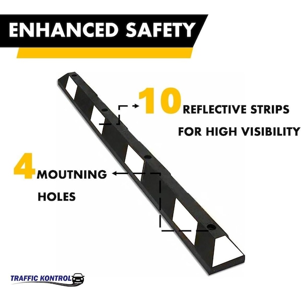 Traffic Kontrol Parking Wheel Stop, 6ft Long, Black With White stripes, Recycled Rubber - TK-PS-6-BKWH