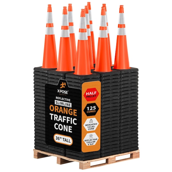 Xpose Safety Traffic Safety Cone, PVC, 36 in Height, 15 in Length, Orange - OTC36SL-64-HP125-X