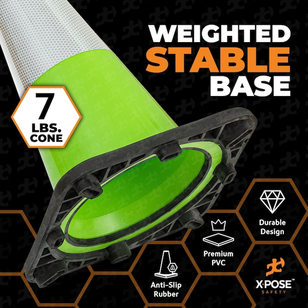 Xpose Safety Traffic Safety Cone, PVC, 28 in Height, 14 in Length, Lime Green - LTC28-64-12-X