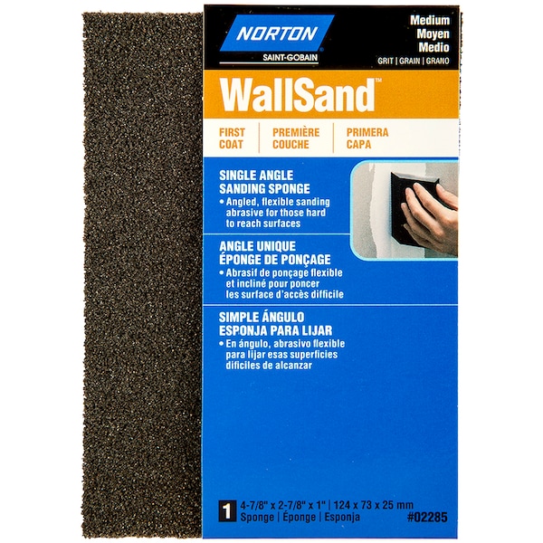 Norton Co 4-7/8" x 2-7/8" x 1" WallSand Sanding Sponge, Medium, Single Angle - 02285