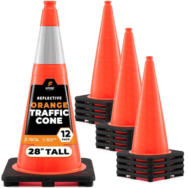 Xpose Safety Traffic Safety Cone, PVC, 28 in Height, 14 in Length, Orange - OTC28-6-12-X