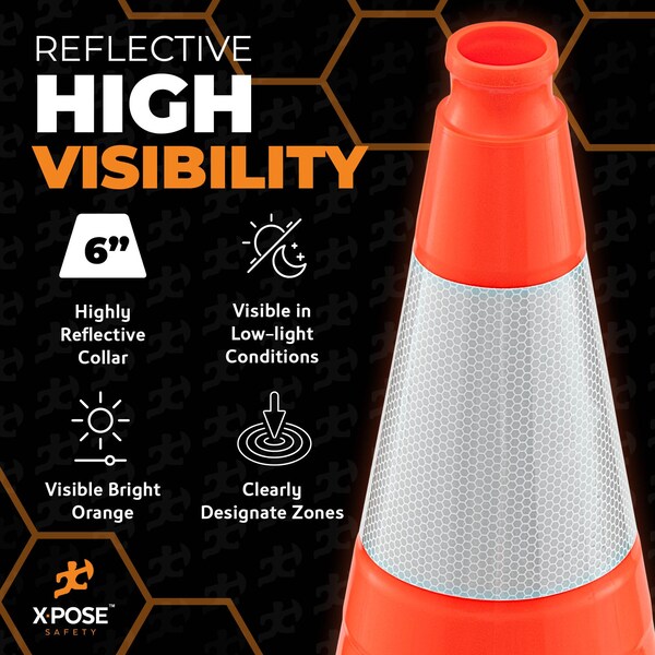 Xpose Safety Traffic Safety Cone, PVC, 28 in Height, 14 in Length, Orange - OTC28-6-12-X